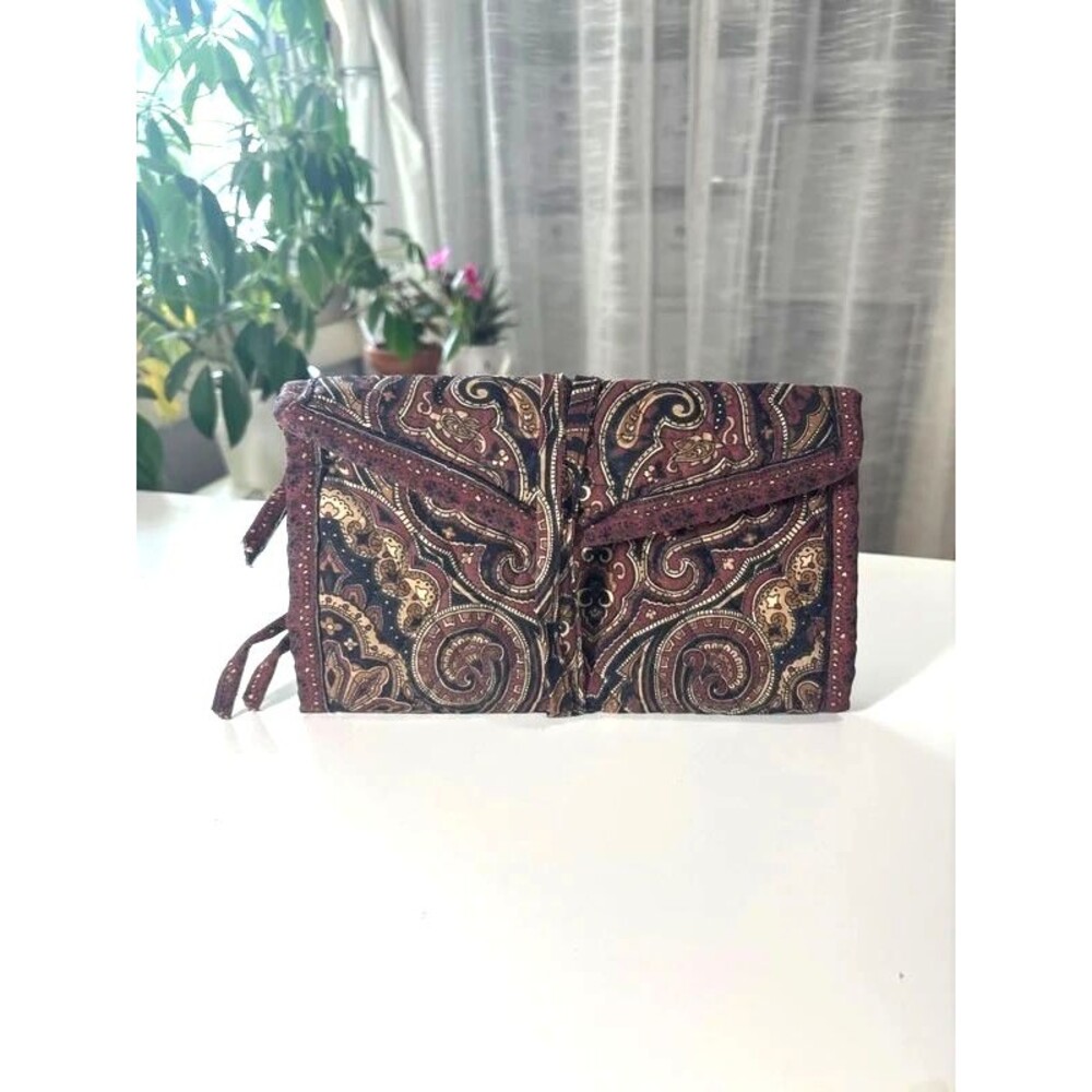Rare Vintage 90s Vera Bradley Mocha Paisley Quilted Tri-Fold Cosmetic Case